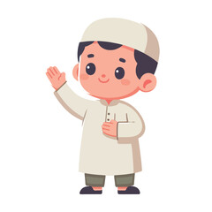 Muslim little boy standing and greeting the happy month of Ramadan