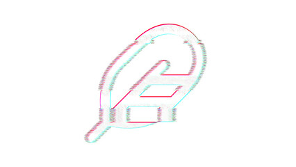 Icon rounded feather is distorted. Glitch. Noise, chromatic aberration, geometric distortion