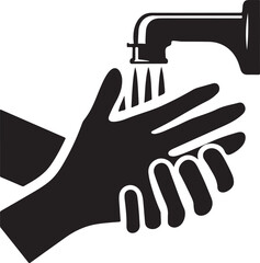 Obraz premium Silhouette vector icon of handwashing with water and soap, symbolizing hygiene, cleanliness, and health protection. Ideal for sanitation, healthcare, and safety designs.