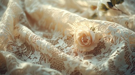 Intricate lace fabric in a floral pattern, delicate and vintage  