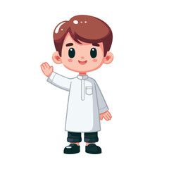 Muslim little boy standing and greeting the happy month of Ramadan