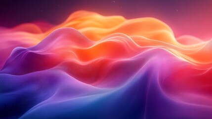 Obraz premium Abstract landscape of vibrant wavy gradients in pink, orange, and purple hues with a dreamy atmosphere. Digital art concept