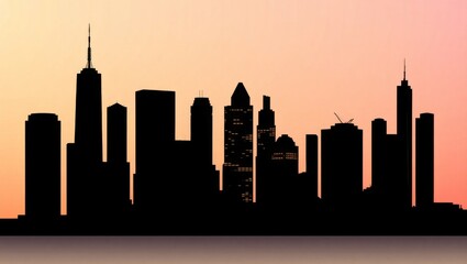 Dramatic Cityscape at Dusk with Silhouetted Skyscrapers, Vibrant Sky Gradients, and Minimalistic Urban Details