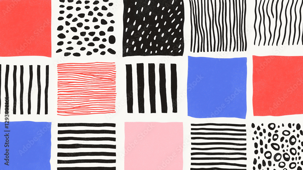 Poster abstract pattern design: a vibrant array of abstract patterns in squares, showcasing a diverse colle