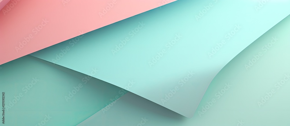 Aufkleber pastel pink light blue and green geometric paper texture layered smoothly with soft shadows creating