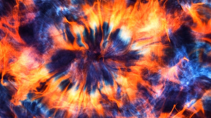 Fiery Tie-Dye Abstract Background with Vivid Orange and Deep Blue