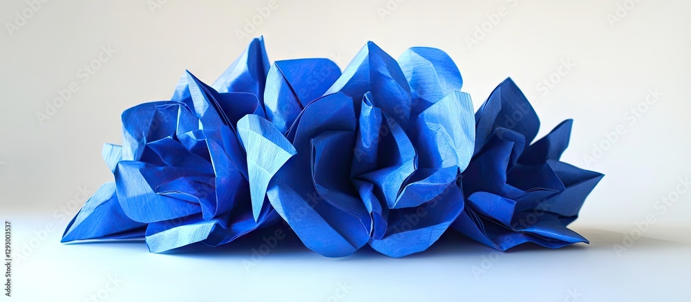 Aufkleber blue origami flower arrangement featuring multiple layered petals positioned centrally against a lig