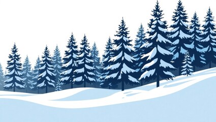 Obraz premium Enchanting Winter Wonderland with Snow-Covered Pine Trees, Crisp Icy Textures, and Soft Blue Hues in Flat Design