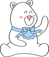 Cute polar bear apron with bow ,doodle outline.