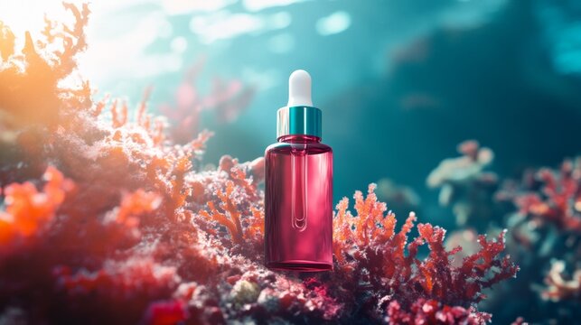 Hydrating Serum with Red Algae Extract Surrounded by Ocean Life