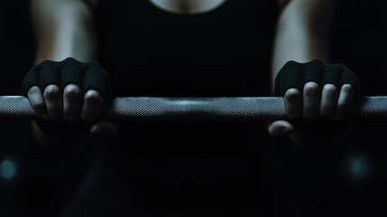 Strength and Grit: a person gripping a workout bar, capturing the raw determination, strength, and focus.