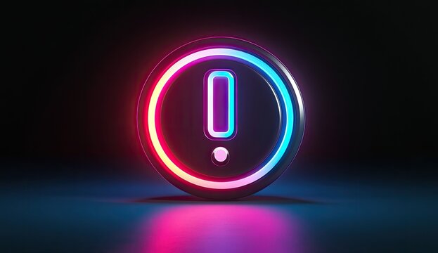 Neon Exclamation Mark Button in Dark Background