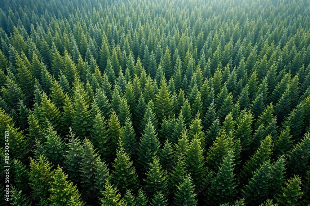 Aufkleber aerial view of dense forest with evergreen trees.