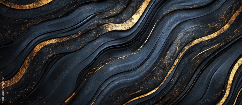 Leinwandbilder elegant dark background with wavy textures and shimmering gold lines, featuring deep layered element
