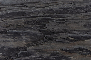 Closeup of weathered black rock texture on the Barents Sea coast