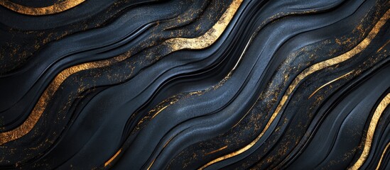 Elegant dark background with wavy textures and shimmering gold lines, featuring deep layered elements creating a dynamic visual effect.