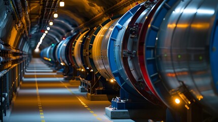 Fototapeta premium Modern Particle Accelerator Machinery in High-Tech Research Facility Interior View