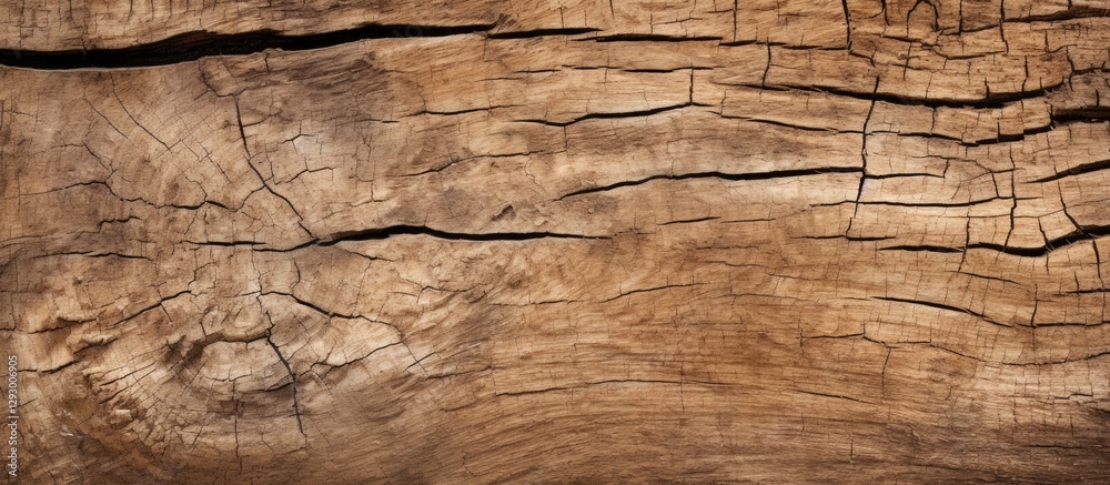 Aufkleber Detailed close-up of a cracked aged tree trunk featuring intricate brown textures and patterns on a horizontal surface, conveying natural rustic beauty.