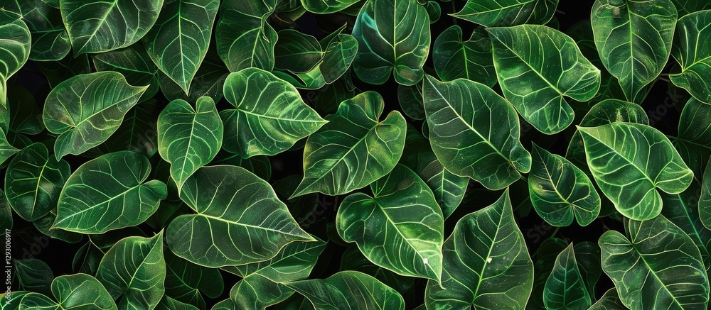Aufkleber leafy background featuring lush green saribus rotundifolius leaves in a dense arrangement with rich 