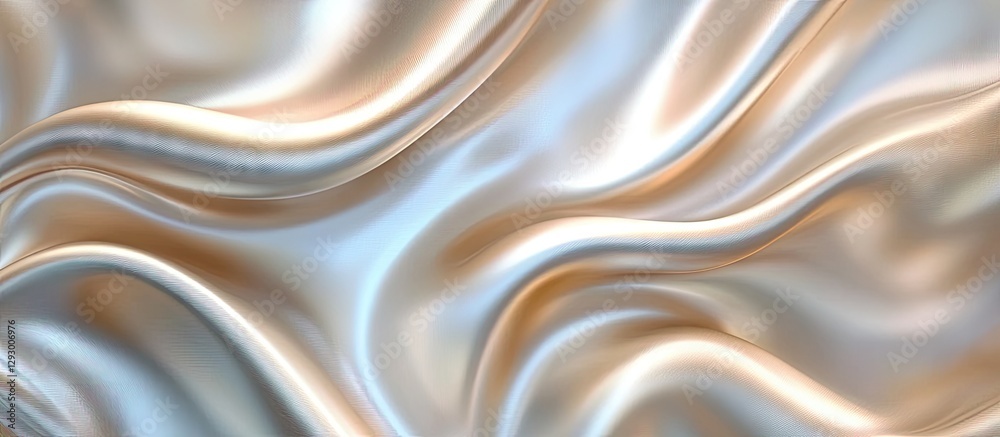 Fototapete elegant smooth white satin silk fabric with wavy design in soft hues of cream and silver creating a 