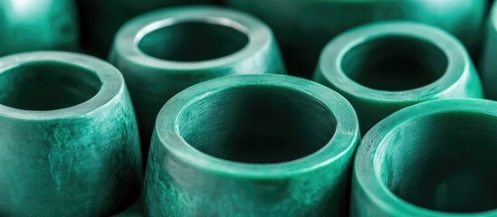 Green wax molds for ring production stacked closely together showcasing smooth rounded edges and rich emerald hues ideal for jewelry crafting.