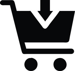 Minimalist shopping cart icon, bold black and white design, geometric shapes, simplified e-commerce symbol, stark contrast, clean lines, abstract representation, modern graphic design, negative space,