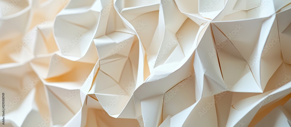 Leinwandbilder Intricate folds of cream-colored origami paper create a textured, abstract pattern with gentle curves and shadows across the surface.