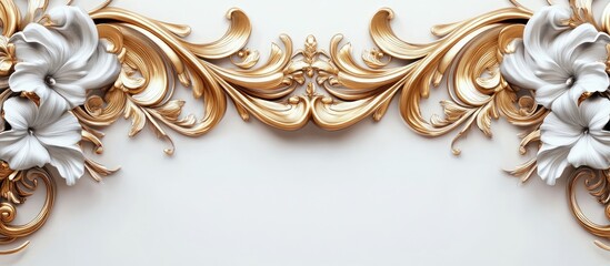 Elegant oval golden frame with intricate floral carvings in gold and white against a soft neutral background, ideal for showcasing artwork or photos.