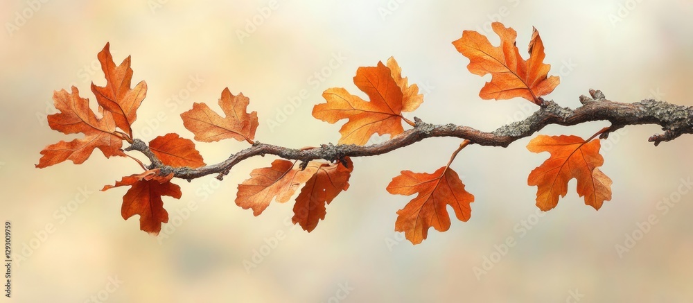 Fototapete oak branch with vibrant orange leaves against a soft blurred warm background capturing the essence o