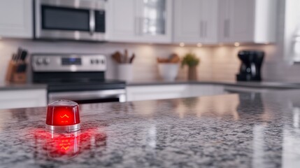 Carbon monoxide alert in a modern kitchen with granite countertops. Featuring vigilance and protection