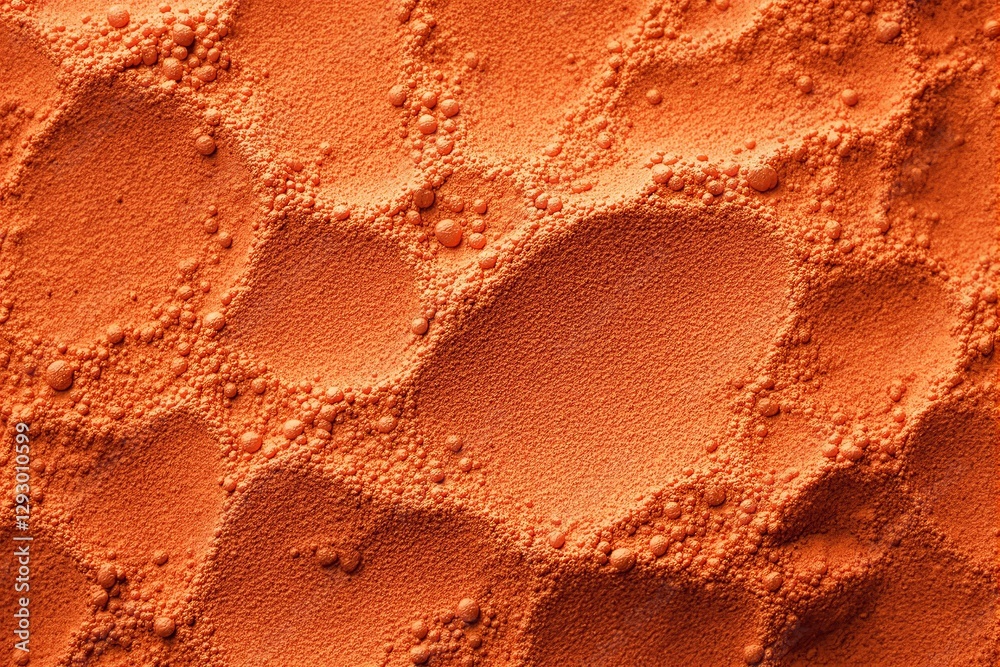 Poster close-up of orange textured surface with light shadows and fine powder particles.