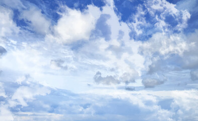 beautiful blue sky in fully cloud day bright effect from sunlight feeling fresh air and happy for outdoor in holiday also space for text. clouds in the blue sky, Clouds are suspended in the atmosphere