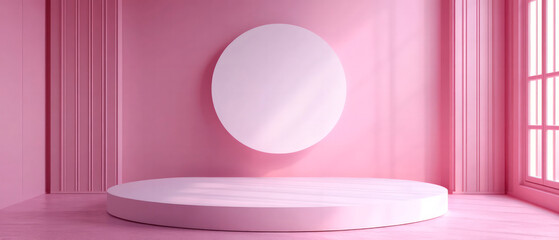 Elegant pink podium with dramatic curtains creating a vibrant and stylish backdrop