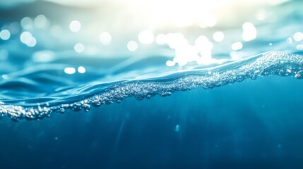 Abstract blue water surface with sunlight glare  generative ai background for relaxation themes