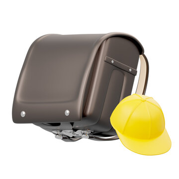 黒いランドセルと黄色い帽子　背景透過Black School Bag and Yellow Hat for School Background Transparent Illustration