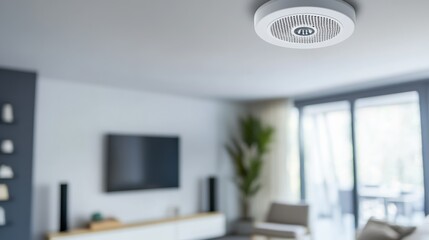 Carbon monoxide alert in a well-lit modern living room. Featuring vigilance and protection