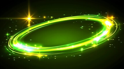 Obraz premium Green glowing elliptical light trails with stars