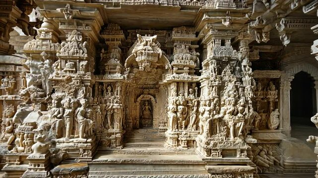 Intricate Stone Carvings of a Jain Temple in Ranakpur, Rajasthan
