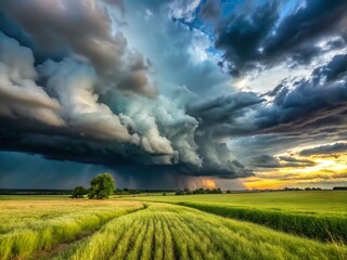 Dramatic Stormy Sky over Rural Field - Tall Grass, Countryside, Nature Photography