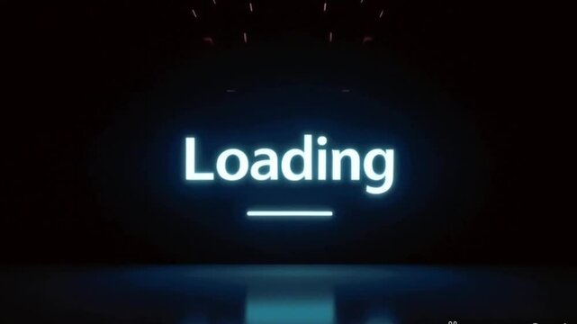 Digital loading screen with glowing text and abstract background