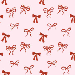 Cute pattern with bows and ribbons. Vector illustration. Design for wallpaper, wrapping paper, clothing, cards and invitations. Vintage hand drawn art.