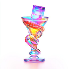 vibrant and colorful glass with twisted design, featuring cube of ice