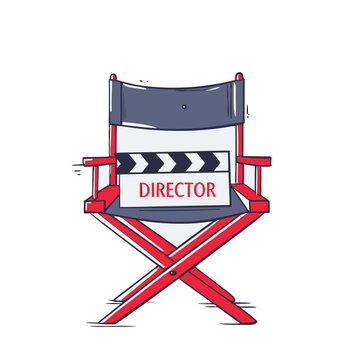 Vector illustration of a director's chair with a clapperboard, symbolizing filmmaking, cinema, and movie production. Simple and stylish design.