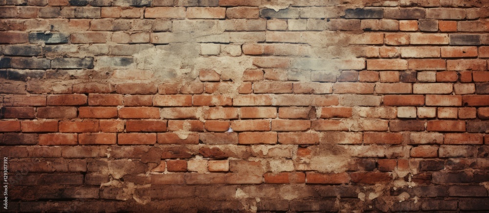 Aufkleber Weathered red brick wall with hints of gray and brown, featuring uneven textures and aged spots, ideal for rustic backgrounds and designs.