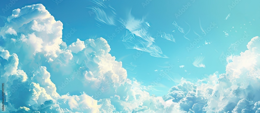 Aufkleber vibrant blue sky with fluffy white clouds filling the upper part of the image creating an ideal copy