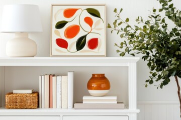 Bright Modern Home Office Backdrop With Artistic Floral Design For Virtual Meetings In A Comfortable Workspace Setting