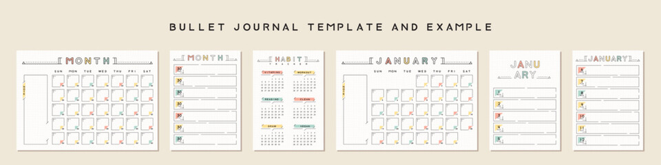 Bullet journal template. Vector illustration.