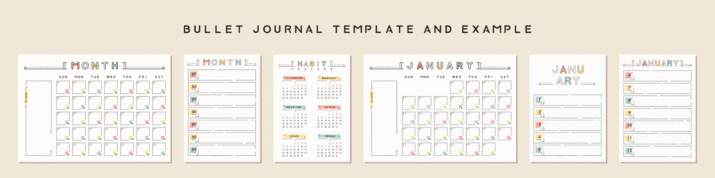 Bullet journal template. Vector illustration.