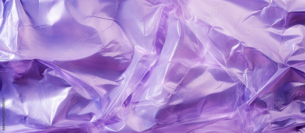 Fototapete Shimmering lilac cellophane texture with crumpled surfaces featuring soft purple and violet hues in a subtle glossy finish across the image.