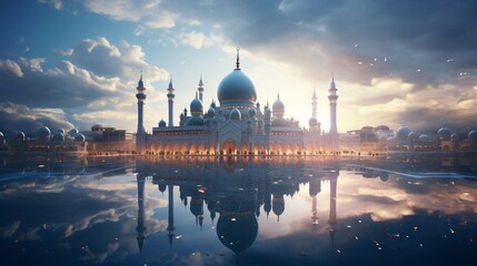 Obraz premium the stunning beauty of a mosque amidst a serene and divine atmosphere through photography